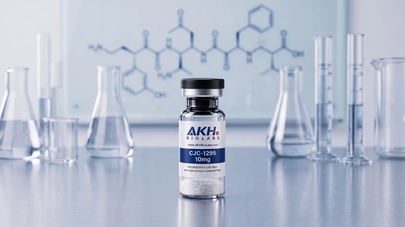 CJC-1295 research vial on a laboratory bench