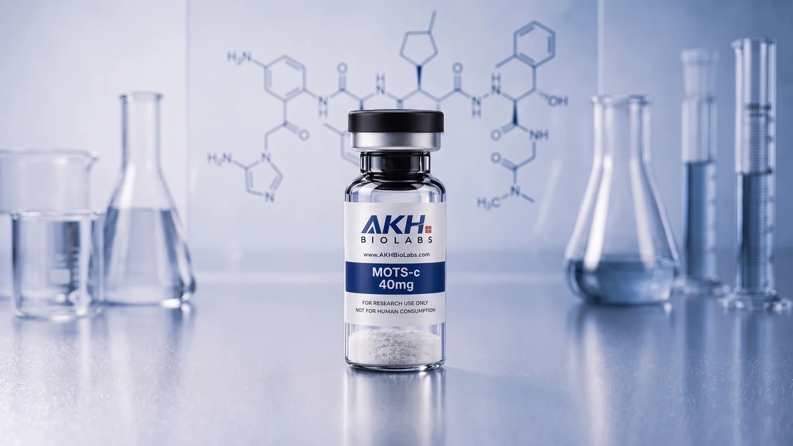 MOTS-c research vial on a laboratory bench